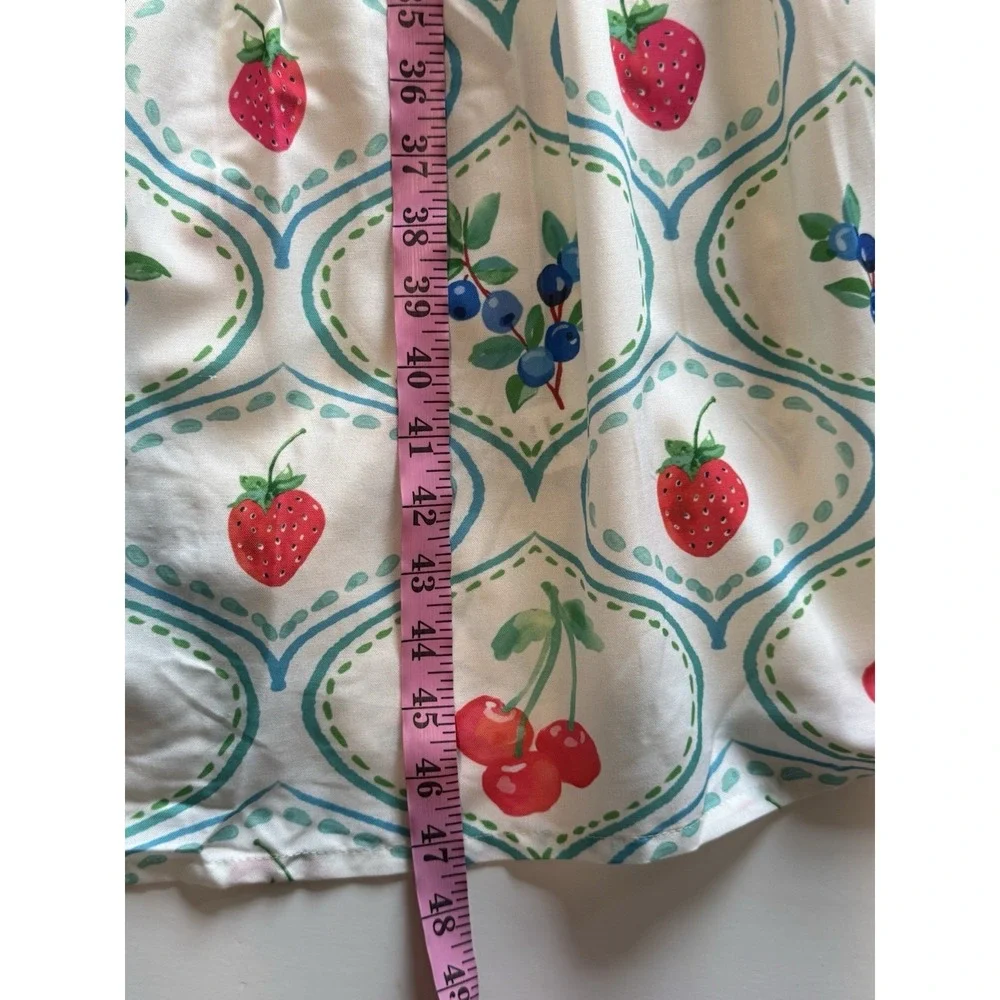 Us Together Fruit Print Maxi Dress Smocked Tiered Cherry Strawberry Blueberry Lg - Picture 15 of 15